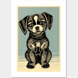 Adorable Wood Block Puppy Posters and Art